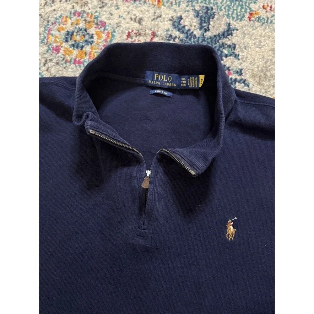 Polo Ralph Lauren‎ Men's Navy Blue Estate-Rib Quarter Zip Pullover XXL